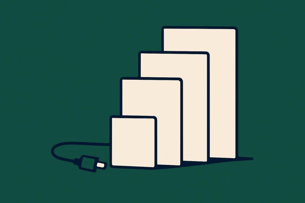 Vier oplopende kaarten met een losgekoppelde kabel ernaast